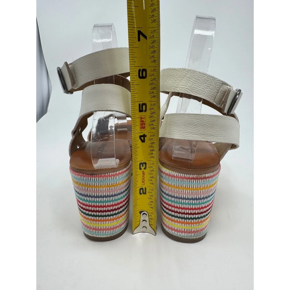 Lucky Brand Ginny Womens White Leather Rainbow Striped Platform Wedge Sz 8.5